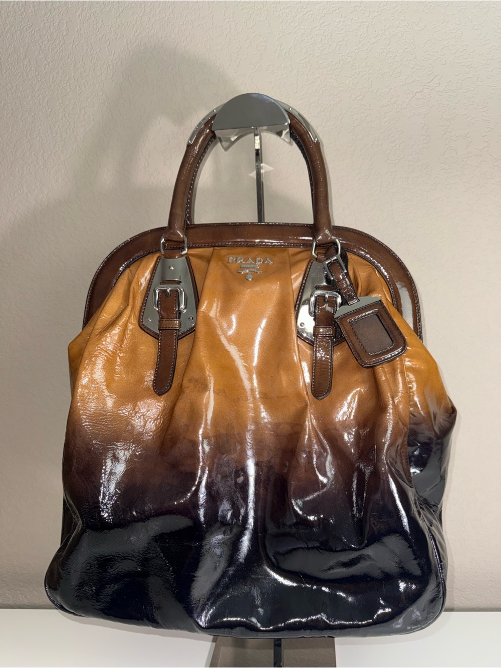 Prada Brown-Tan Ombre Patent Leather Satchel